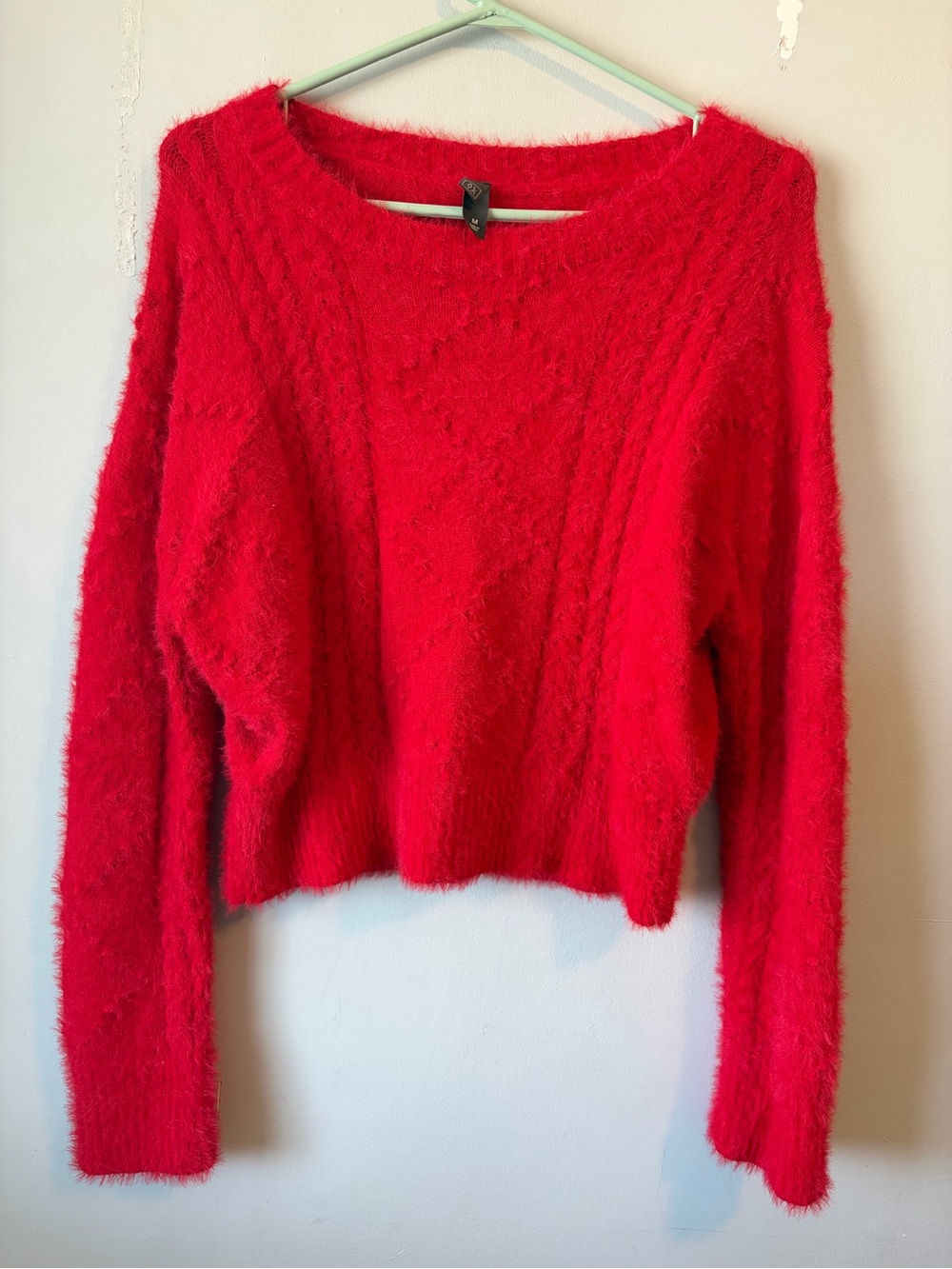 NWOT Francesca’s Red Fuzzy cable Knit Sweater